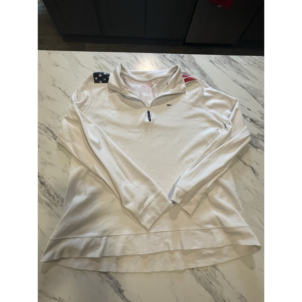 Vineyard Vines American Flag 1/4 Zip Long Sleeve Pullover Womens XL  White